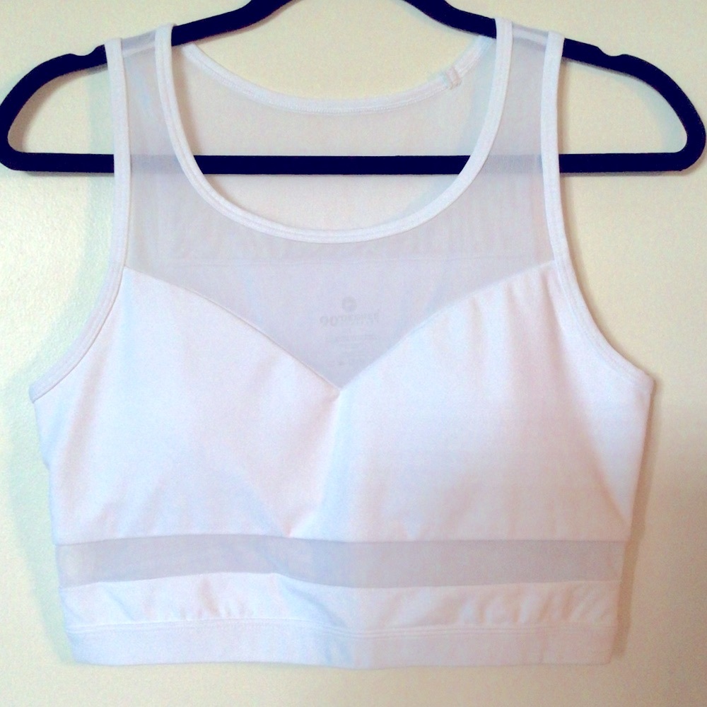 NWOT 90 Degree by Reflex White Mesh Built-In Bra Tank Top, Size L